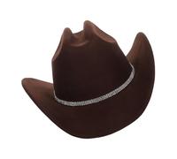 Ipetboom Cowgirl Hat Western Style with Rhinestone Trim Wide Brim Felt Jazz Cap for Women Lightweight Breathable Party and Daily Wear Accessory