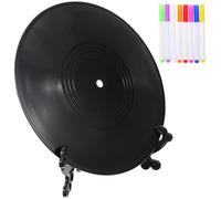 Ipetboom Disque Vinyle Décoratif 30 Cm en Bois Naturel DIY Peinture Graffiti, Présentoir Socle, Décoration de Table et Bar pour Fêtes et Événements, Set 8 Feutres Colorés