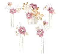 Ipetboom Ensemble 5 Pièces Peignes à Cheveux de Mariée Violet Épingles à Cheveux en Métal et Perles Artificielles Fleurs pour Mariage Bal et Soirée Légers et Décoratifs pour Femmes et