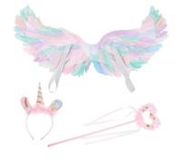 Ipetboom Ensemble D’Accessoires de Costume Ange pour Filles Comprenant Ailes de Fée Légères Serrage-Tête Licorne Coloré et Baguette de Fée pour Cosplay Fête et Déguisement Magique