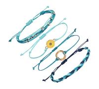 Ipetboom Ensemble de 4 Bracelets Faits Main Tournesol Cordon Tressé Ajustable Bracelets de Perles Décoratifs pour Femmes Style Bohème Polyvalent pour Présents et Occasions Festives