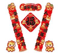 Ipetboom Ensemble de 6 Couplets Chinois Autocollants Rouges pour Nouvel An Lunaire 2026 Décorations de Printemps Caractère Fu et Motif Cheval Stickers Muraux et Porte pour Fête