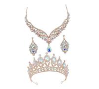 Ipetboom Ensemble de Bijoux de Mariée Collier et Boucles D’Oreilles Couronne en Alliage Orné de Couleur Or pour Mariage Soirée et Cérémonie Accessoire Élégant pour Femmes et