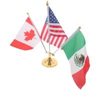 Ipetboom Ensemble de Drapeaux de Bureau États-Unis Mexique Canada avec Socle et Mâts en Métal Mini Drapeaux Nationaux Compacts pour Décoration de Bureau Réunions et Événements Sportifs