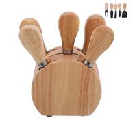 Ipetboom Ensemble D'outils à Fromage 5 Pièces en Acier Inoxydable avec Socle en Chêne, Comprenant Couteaux à Fromage, Trancheuse et Tartineur, Ustensiles de Service Polyvalents