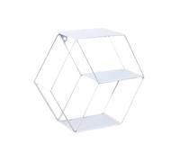 Ipetboom Étagère Murale Hexagonale Double Couche 40x35 Cm en Fer Forgé Blanc Multifonctionnelle Décoration Salon Chambre Rangement Polyvalent sans Clous