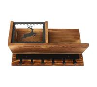 Ipetboom Étagère Murale Multifonctionnelle en Fer Forgé Noir et Bois Marron Support Mural Décoratif 1 Niveau Organisateur Pratique pour Salon la Cuisine et Entrée Rangement Mural