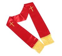 Ipetboom Étole de Prêtre Brodée avec Croix et Pompons Rouge 135 Cm Unisexe Châle de Mariage Accessoires Religieux pour Offices et Chœurs