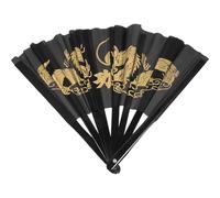 Ipetboom Éventail Pliant Tai Chi 36 Cm Noir Style Chinois en Plastique et Tissu, Ventilateur à Main Vintage pour Danse, Spectacle et Décoration Intérieure