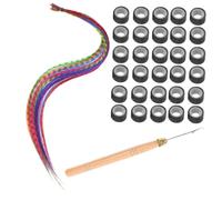 Ipetboom Extensions De Cheveux Colorées à Tresses Rayées 13 Pièces Kit Synthétique Résistant à La Chaleur Pour Filles Cosplay Festival Avec Micro-perles Et Crochet En Bois