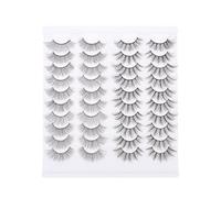 Ipetboom Faux Cils 20 Paires pour Maquillage et Extension Cils, Fibre Réaliste Noire Colle et Recourbe-Cils