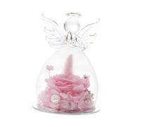 Ipetboom Figurine Ange sous Cloche Verre avec Fleurs Rose Décoration Maison Compacte et Cadeau Élégant pour Anniversaires et