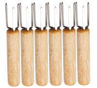 Ipetboom Fourchettes à Maïs Lot de 6 pour Barbecue en Acier Inoxydable et Bois Compactes et Pratiques Multifonction la Cuisine et Pique-niques
