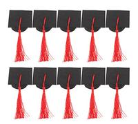 Ipetboom Graduation Cap Cake Toppers, 10pcs Mini Grad Hat Decorations with Red Tassels, 2.16x2.16x1.18in, Paper and Polyester Graduation Party Supplies