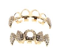 Ipetboom Grill Dentier Doré Hip Hop Cuivre Creux avec Dents Vampire Décoratives pour Cosplay et Halloween Accessoire Facile à Installer