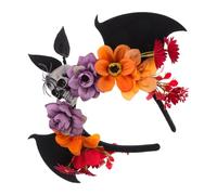 Ipetboom Halloween Day Of The Dead Skull Headband With Bat Wings And Flower Crown Costume Party Hairband For Masquerade Cosplay And Themed Events
