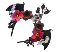 Ipetboom Halloween Headband Floral Skull With Bat Wings Lightweight Day Of The Dead Headpiece For Cosplay Themed Parties And Mardi Gras