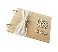 Ipetboom Livre d'Or en Bois DIY pour Mariage 30 Pages Style Dentelle Album de Signatures pour Invités Carnet de Souvenirs Romantique et Élégant pour Cérémonie Nuptiale