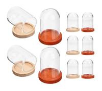Ipetboom Lot de 10 Cloches en Verre Miniatures 38x25 Mm avec Socles en Bois Naturel et Café Foncé, Vitrines en Verre Transparentes pour Décoration Intérieure, Plantes, Exposition et Objets
