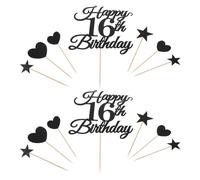 Ipetboom Lot de 10 set de Décorations de Gâteau 16 Pailletées en Papier Cartonné Chiffres 16 avec Pics de Cœur et Étoile Décoration Anniversaire pour Fête D’Adolescent pour 16E