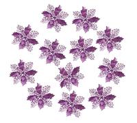 Ipetboom Lot de 12 Fleurs Artificielles Violettes 16 CM à Paillettes Décorations Creuses pour Sapin de Noël Fournitures Festives pour Décoration Intérieure et Fêtes de Noël