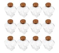 Ipetboom Lot de 12 Mini Bocaux en Verre Transparent de Cœur avec Bouchon en Liège Bouteilles Décoratives Vides pour Loisirs Créatifs Mariage Messages à Vœux et Souvenirs 15 ML