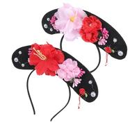 Ipetboom Lot de 2 Bandeaux Traditionnels Qing en Tissu 2 Fleurs Rouges et 2 Fleurs Roses Accessoire de Cheveux Vintage pour Cosplay Fêtes et Cérémonies Bandeau Impératrice