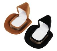 Ipetboom Lot de 2 Boîtes à Bijoux Western en Velours Forme Chapeau de Cowboy Écrin à Bagues Vintage Compact 68 X 6 X 4 CM Doublure Blanche et Noire Porte-Alliances Mariage et Coffret
