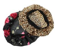 Ipetboom Lot de 2 Bonnets de Nuit en Satin Large Bord Noirs Motifs Fleurs et Léopard Doux et Léger Protège Cheveux Naturels Bouclés et Extensions pour Dormir et Soins Visage