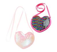 Ipetboom Lot de 2 Paquet à Main pour Petites Filles de Cœur Paillettes Scintillantes Bandoulière Réglable Multicolore Rose Porte-Monnaie Pratique pour Pièces et Petits Trésors