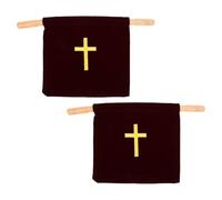 Ipetboom Lot de 2 Paquet à Offrandes pour Église en Velours Rouge Foncé avec Broderie Croix, Dimensions 43 X 25 Cm, Pochettes de Collecte pour Communion, Baptême et Offices