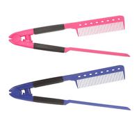 Ipetboom Lot de 2 Peignes Lisseurs en Plastique Résistant la Chaleur, Forme en V, Taille Compacte, Couleurs Rose et Bleu, Peignes à Main Légers pour Coiffure Professionnelle et