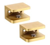 Ipetboom Lot de 2 Pinces Métalliques en Cuivre Brossé Doré Grand Format Support d'Étagère en Verre Plat sans Perçage Fixation Robuste pour Vitrine Cloison et Salle de Bain