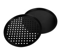 Ipetboom Lot de 2 Plaques à Pizza Noires Antiadhésives en Acier Carbone, Robustes, Perforées, pour Cornbread et Coffee Cake