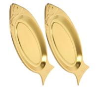 Ipetboom Lot de 2 Plateaux en Acier Inoxydable de Poisson 35 CM Plats de Service Multifonctions pour Vapeur Four et Barbecue Plateau à Fruits et Assiette de Camping Couleur Dorée