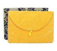 Ipetboom Lot de 2 Pochettes Brodées en Tissu Brocart, Bourse Bouddhiste pour Rangement de Textes Sacrés, Paquet de Rangement Compact Bleu à Motif Floral et Jaune à Motif Dragon, pour Usage