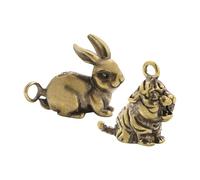 Ipetboom Lot de 2 Porte-Clés Animaux Vintage en Laiton Pendentifs Mini Lapin et Tigre Breloques Légères pour Création de Bijoux et Accessoires de Paquet Décoration Polyvalente