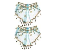 Ipetboom Lot de 2 Voiles Tribaux Grand Format en Maille Respirante Bleu Paon Franges Accessoires de Danse du Ventre et Masques-Voiles Traditionnels Indiens pour Fêtes Bal Masqué et