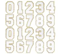 Ipetboom Lot de 20 Écussons Thermocollants Numériques en Chenille Blanche 8 Cm, Patchs Brodés Autocollants pour Vêtements, Vestes et Paquet, Réparation et Décoration Textile Facile