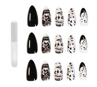 Ipetboom Lot de 25 Faux Ongles Femmes Motif Tête de Mort à Couverture Complète Étanches avec Colle Incluse Taille pour Manucure Professionnelle et Usage Quotidien