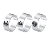 Ipetboom Lot de 3 Bagues Ouvertes Ajustables en Acier Titane Vintage, Design Soleil et Lune, Bijoux Fantaisie pour Femmes, Anneaux Réglables de Mode pour Usage Quotidien et Occasions
