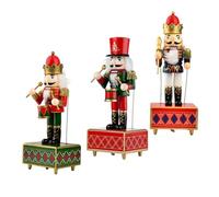 Ipetboom Lot de 3 Boîtes à Musique Casse-Noisette en Bois 32 CM Figurines Décoratives Rouges Vertes et Bleues Décoration de Noël Traditionnelle Ornement Centre de Table Festif