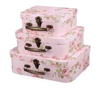 Ipetboom Lot de 3 Boîtes de Rangement en Papier à Imprimé Floral avec Poignées Métalliques, Valisettes Empilables pour Fleurs, Style Élégant, pour Anniversaires et Décorations