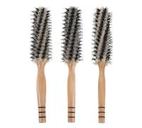 Ipetboom Lot de 3 brosses rondes en poils de sanglier pour coiffer les cheveux bouclés, peigne à manche en bois pour donner du volume et du mouvement à la chevelure.