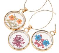 Ipetboom Lot de 3 Colliers Ras du Cou Pendentifs Ronds en Fleurs Séchées Multicolores Alliage Léger Bijoux Chics pour Femmes pour Soirées Fêtes et Usage Quotidien