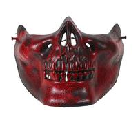 Ipetboom Lot de 3 Masques Demi-Visage en Plastique Réalistes de Crâne Couleur Rouge Ancien Taille Masque Effrayant pour Halloween Cosplay et Fête à Thème Adulte