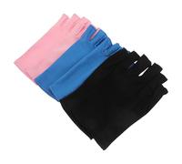 Ipetboom Lot de 3 Paires de Moufles sans Doigts Anti-Uv pour Ongles Tissu Doux Protection UV pour Mains Demi-Doigts Couleurs Rose Bleu Noir Essentiels Manucure pour Nail Art à
