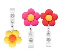 Ipetboom Lot de 3 Porte-Badges Rétractables en Résine Boucles D’Insigne Fleur Colorée Clip de Carte D’Identité Multifonction pour Infirmières Étudiants et Personnel de Bureau