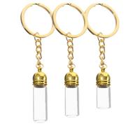 Ipetboom Lot de 3 Porte-Clés Flacons en Verre Transparent pour Parfum de Voyage Rechargeable Bouchons en Acrylique Doré Tailles Petite Moyenne et Grosse Accessoires Décoratifs pour