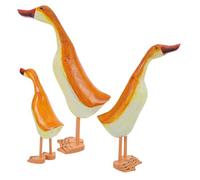 Ipetboom Lot de 3 Set de Canards Décoratifs en Bois Massif Méditerranéen Sculptures D’Animaux Rustiques de Tailles Petite Moyenne et Grosse Ornement Sculpté pour Jardin Étagère ou